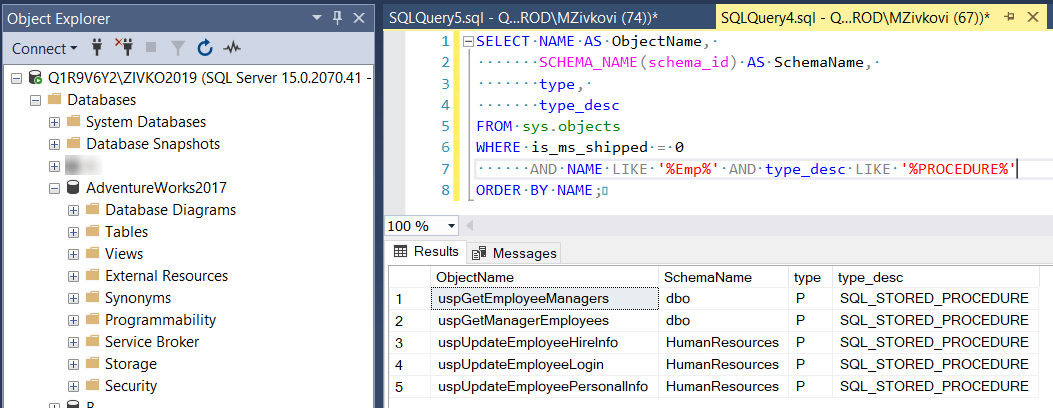 Find SQL object with using the sys.objects view
