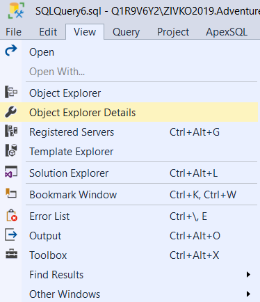 Object Explorer Details command