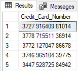 Original data in the Credit number column