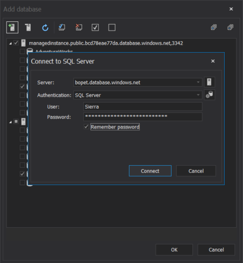Connection to SQL Server window 