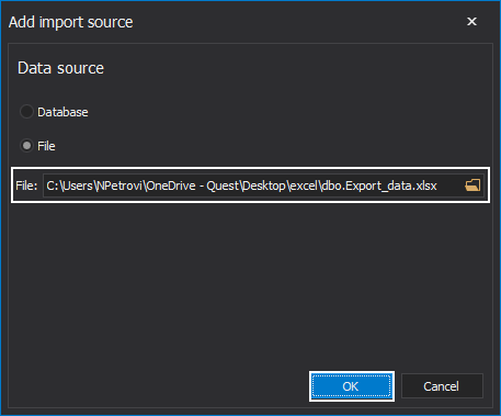 The Add Import source window