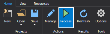 The Process button in the Home tab