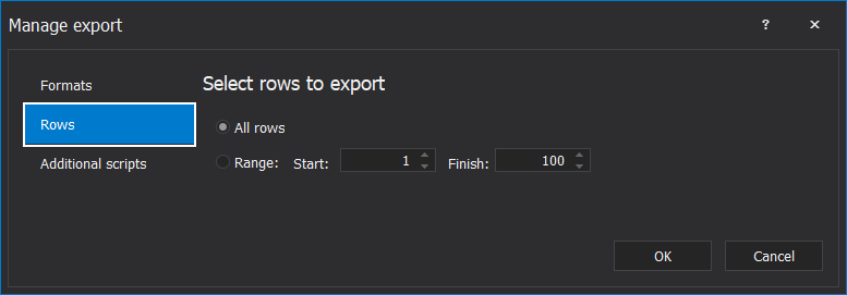 Scope of rows to export