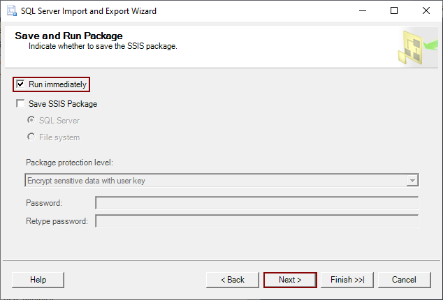 Select the export data execution method