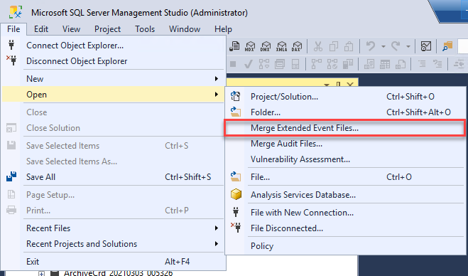 Merge SQL Audit extended event files option
